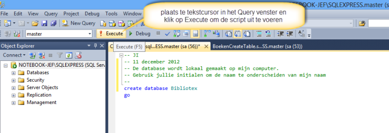 Vanuit het query venster een script uitvoeren